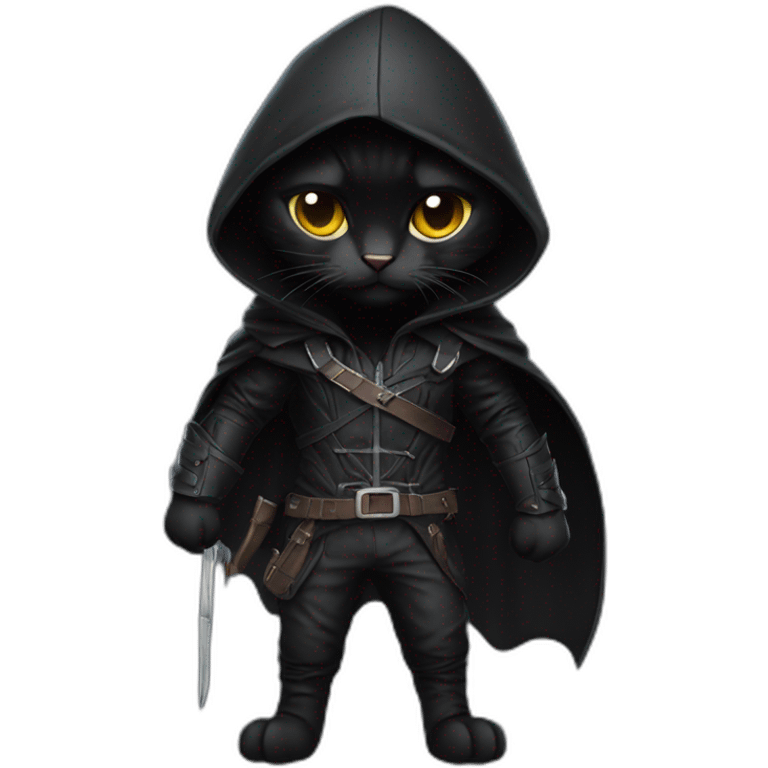 Black hooded black cat assassin emoji