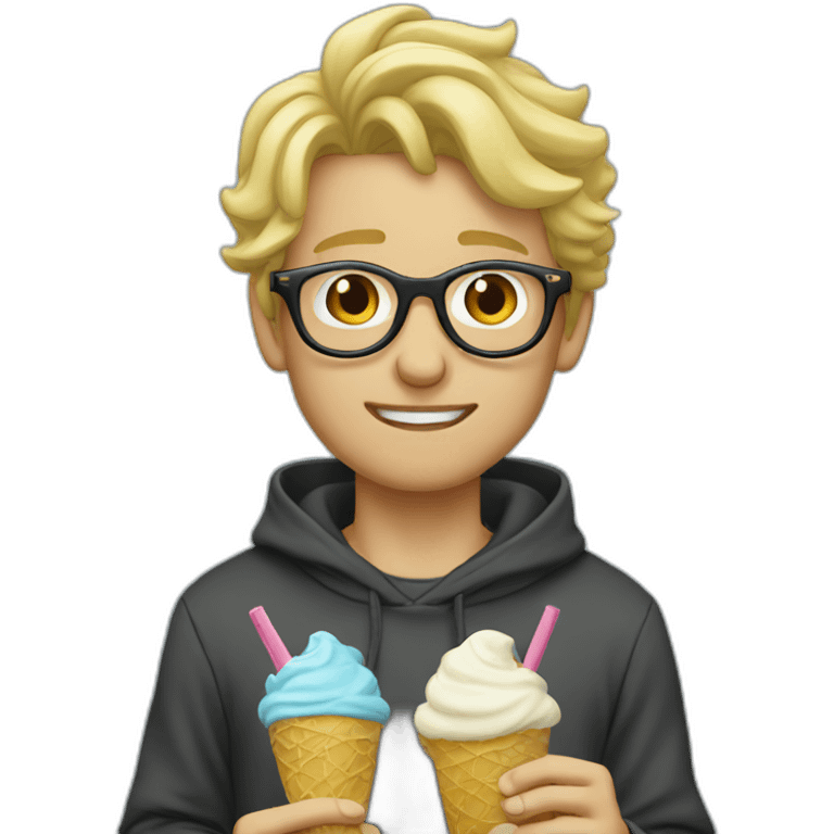 Blonde Man glasses hoodie eats ice cream emoji