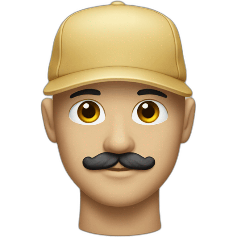 shaved head in five-panel cap with bristle and mustache emoji