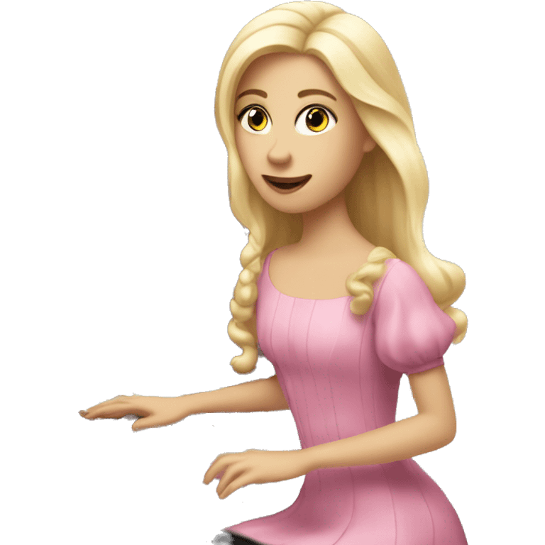 Girl wearing a pink dress and blonde hair playing piano at a royal  emoji