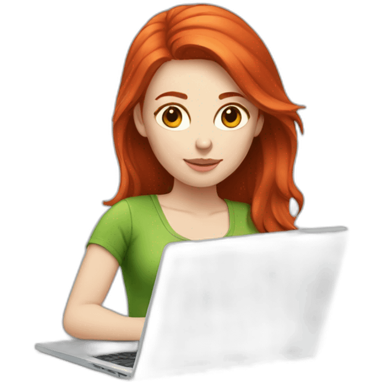 Woman red hair pale skin working with laptop emoji