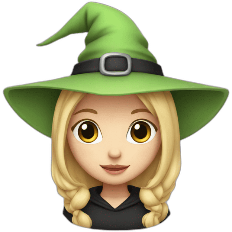 Witch cute with blond hair ,green eyes , pink hat  emoji