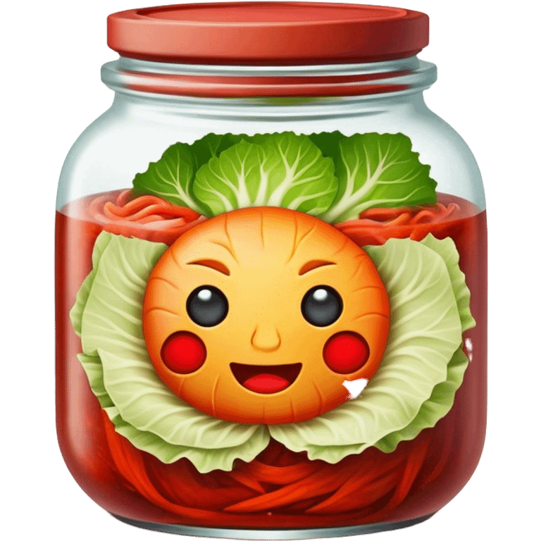 Kimchi Cinematic Realistic Kimchi Dish Emoji, depicted as spicy, fermented cabbage with vibrant red hues neatly served in a traditional jar, rendered with dynamic textures and bold, appetizing lighting. emoji