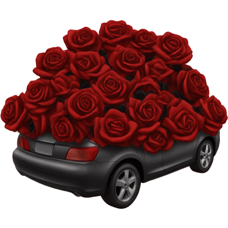 red open car trunk with black roses left in it emoji