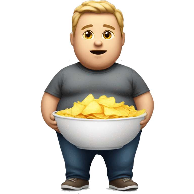 fat boy witha bowl of chips in hand emoji