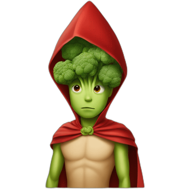 broccoli boy with curious eyes and red cape emoji