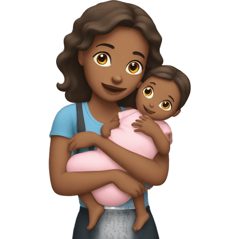 A girl holding two babies emoji