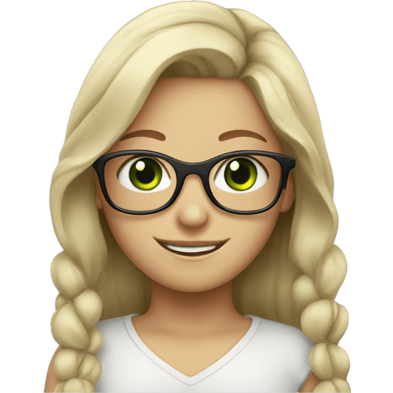 smiling girl with glasses and GREEN EYES emoji