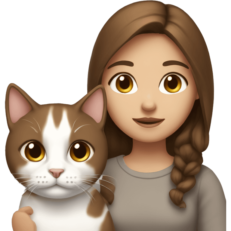 brown hair girl with a white and brown cat emoji