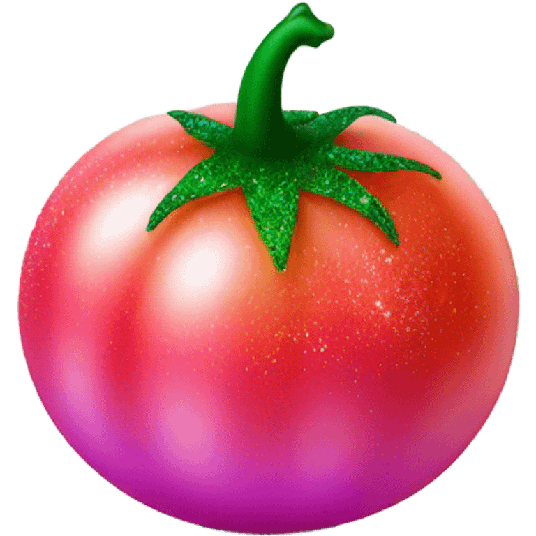 Entire Hot pink ombre tomato with glitter and green stem emoji