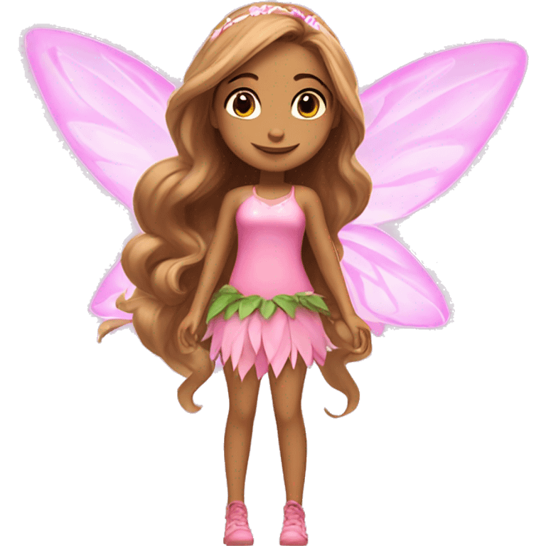 Flora the latina fairy of nature in her enchantix fairy pink clothing and long light brown hair from winx club emoji