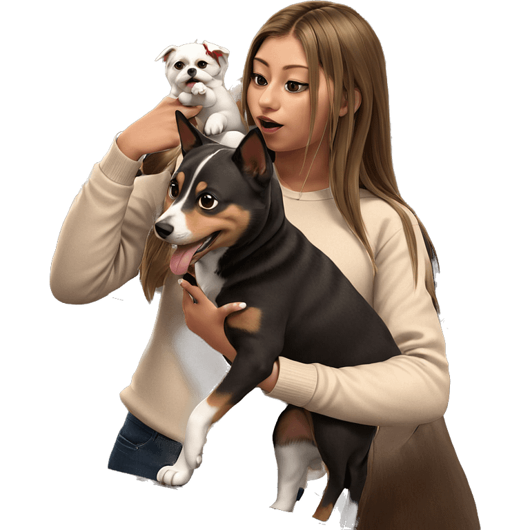 girl holding dog by door emoji