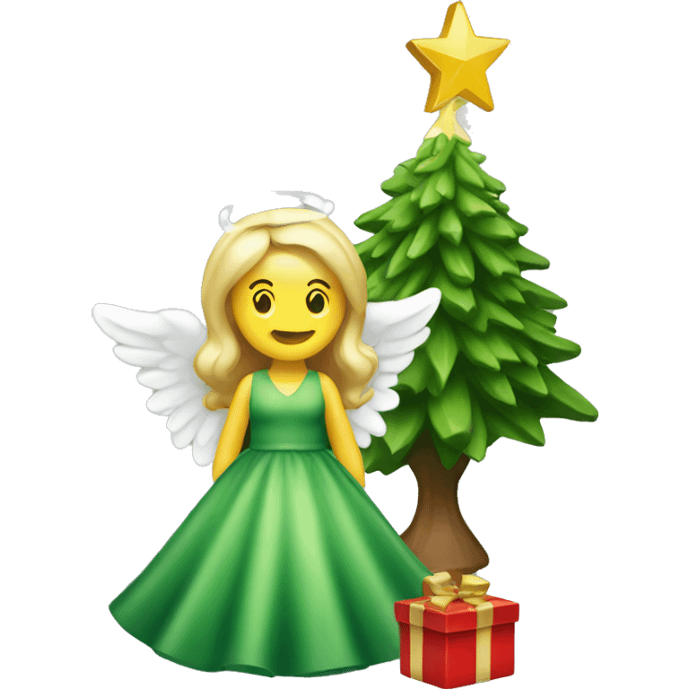 Green Christmas tree with Angel topper emoji