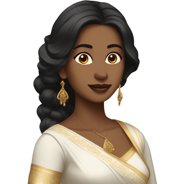 Light brown skin ;Black long hair wearing white saree emoji