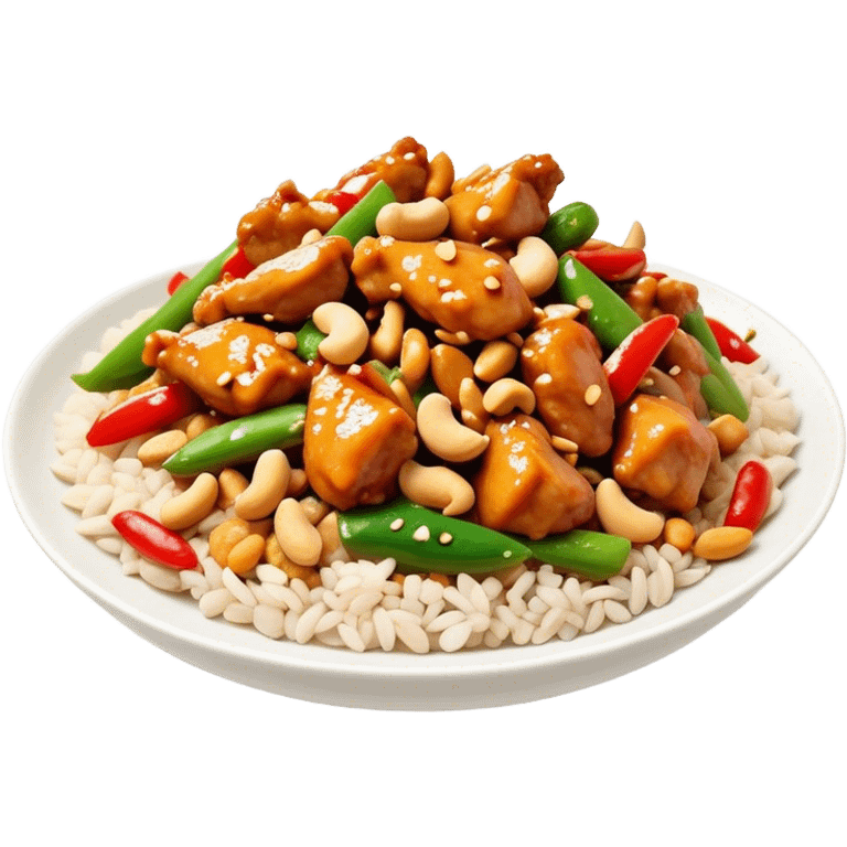 Cinematic Realistic Kung Pao Chicken Dish Emoji, showcasing spicy, stir‚Äêfried chicken with peanuts and vegetables rendered with dynamic textures and vibrant lighting. emoji