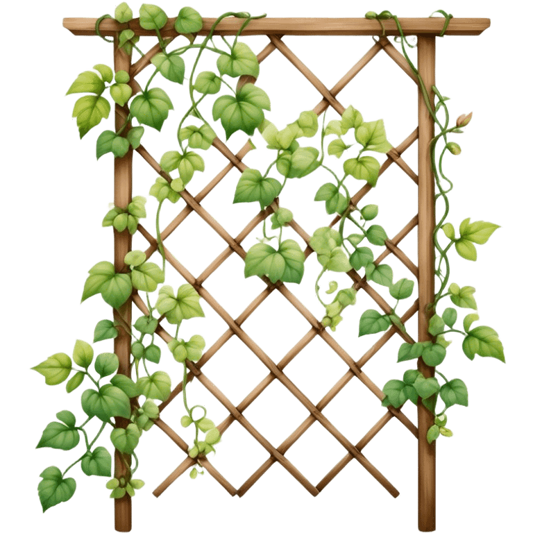 A delicate vine plant climbing a wooden trellis, painted in watercolor with soft gradients and organic details.
 emoji