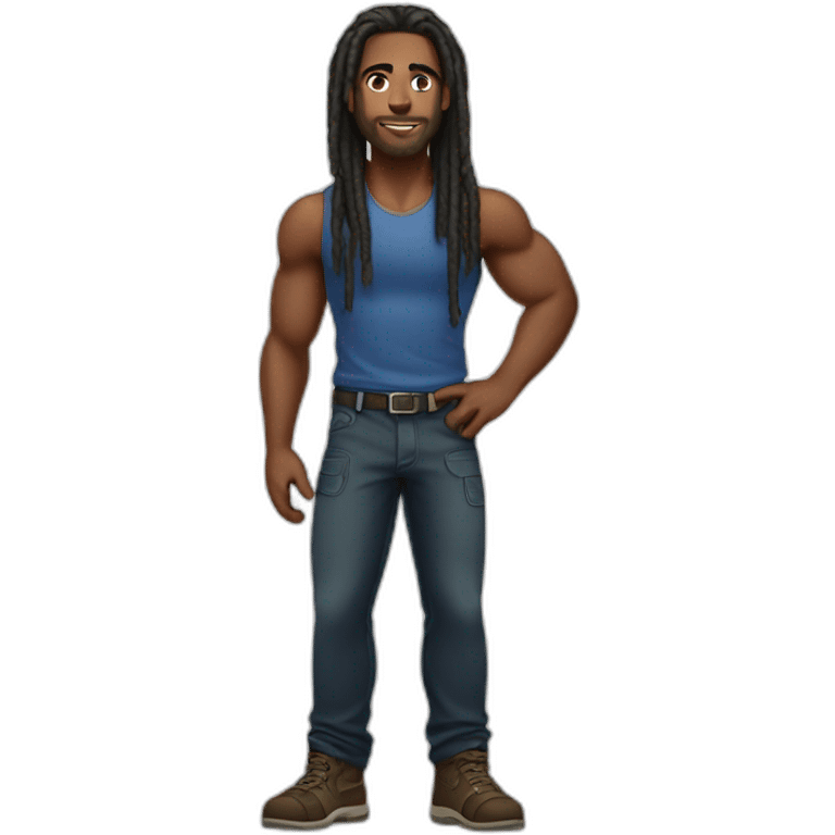 Muscular black delivery man with locs emoji