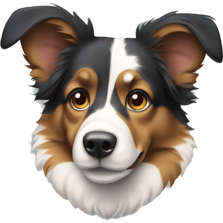 Tri color aussie face with one ear up and one ear down emoji