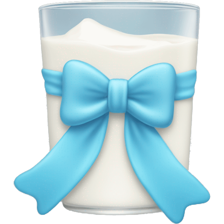 Glass of milk with a baby blue bow around it emoji