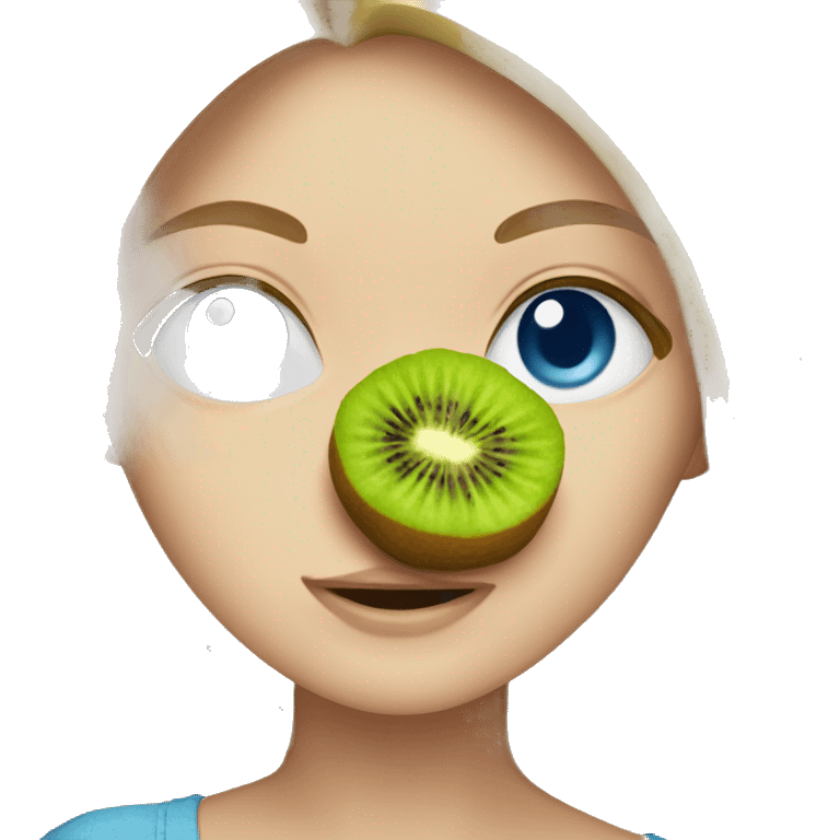 blonde white girl blue eyes eating a kiwi emoji