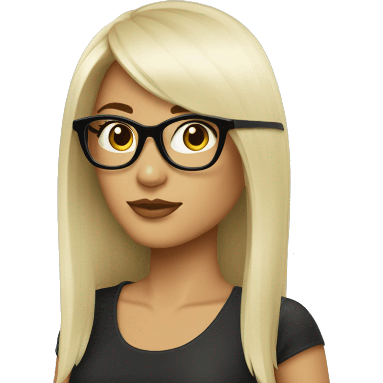 mujer blanca cabello largo negro con flequillo y lentes negros emoji