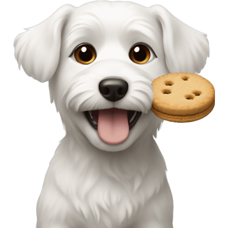 small white dog eating a biscuit emoji