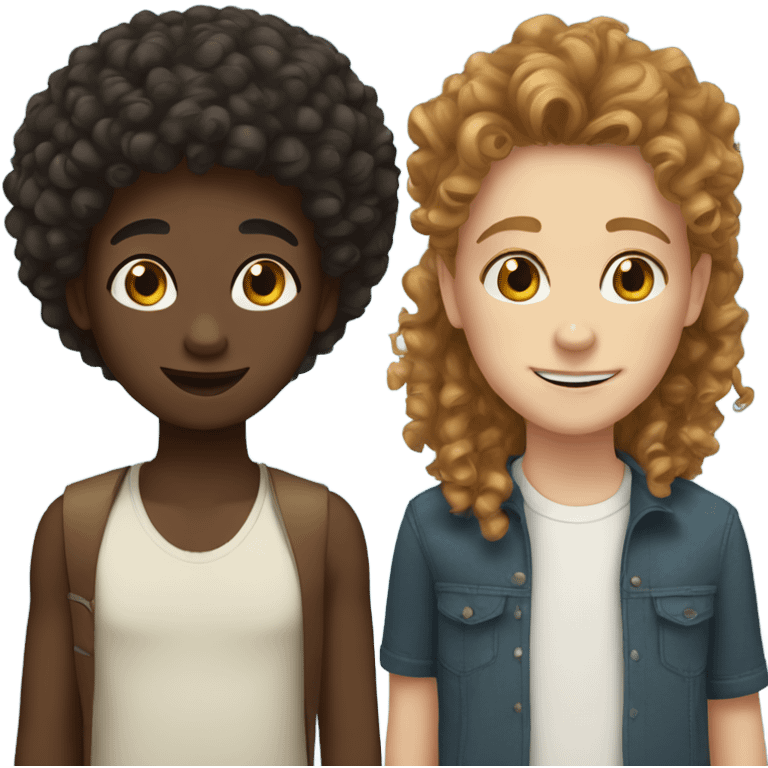 black girl with curly hair and white boy with curly brown hair emoji