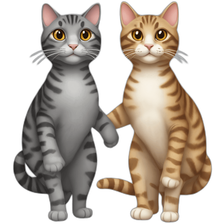 One tortoiseshell tabby cat and one gray tabby cat holding hands emoji