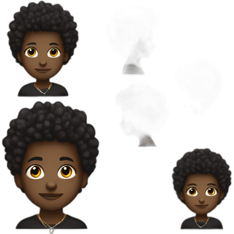 A dark skin boy with nappy afro black shirt wearing diamond chain emoji