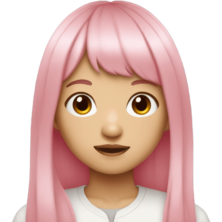 teenage Asian girl with long pink hair with bangs emoji