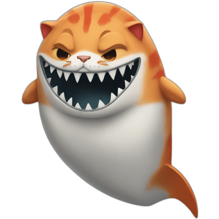 a red cat in a shark costume emoji