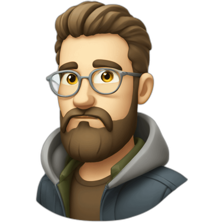 Ukrainian developer looking sad with a beard smoking a vape emoji