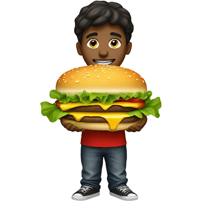 A boy with a cheeseburger as a head emoji