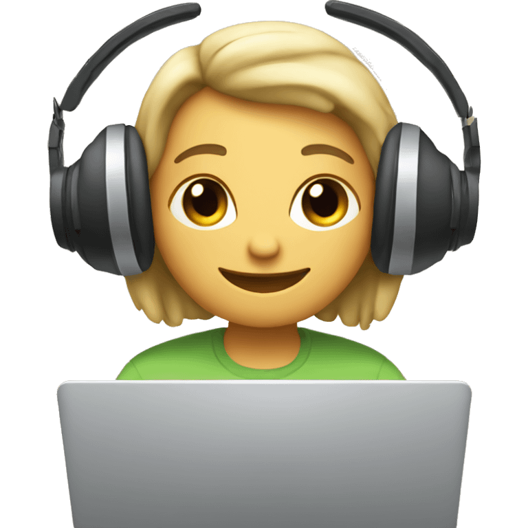 2d emoji working on laptop with headphones emoji