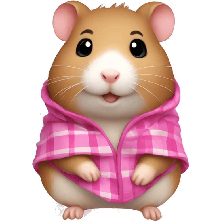 cute brown hamster covered with a pink plaid emoji