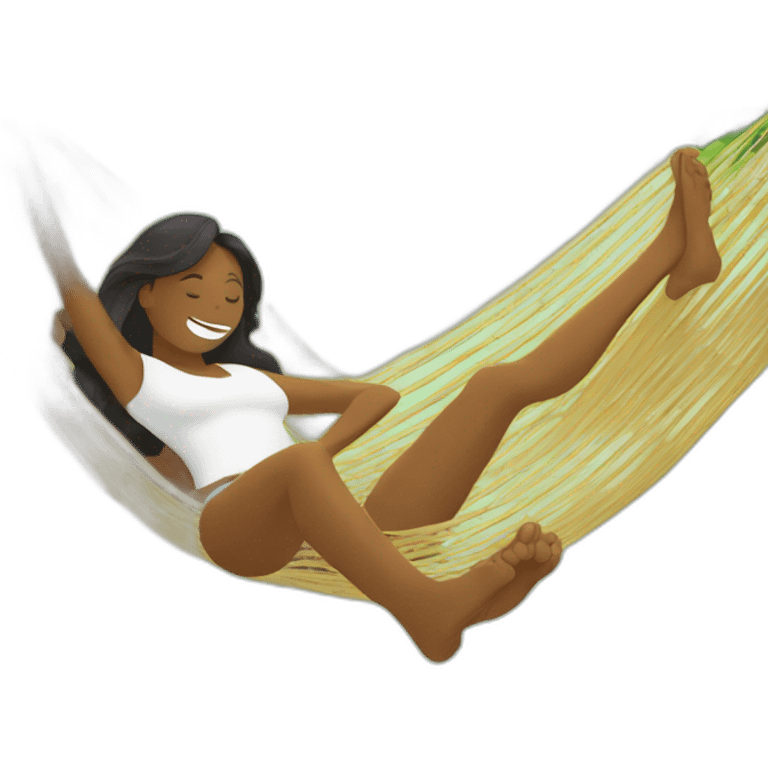 a man is laying in hammock and a woman is fanning him with palm leaves emoji