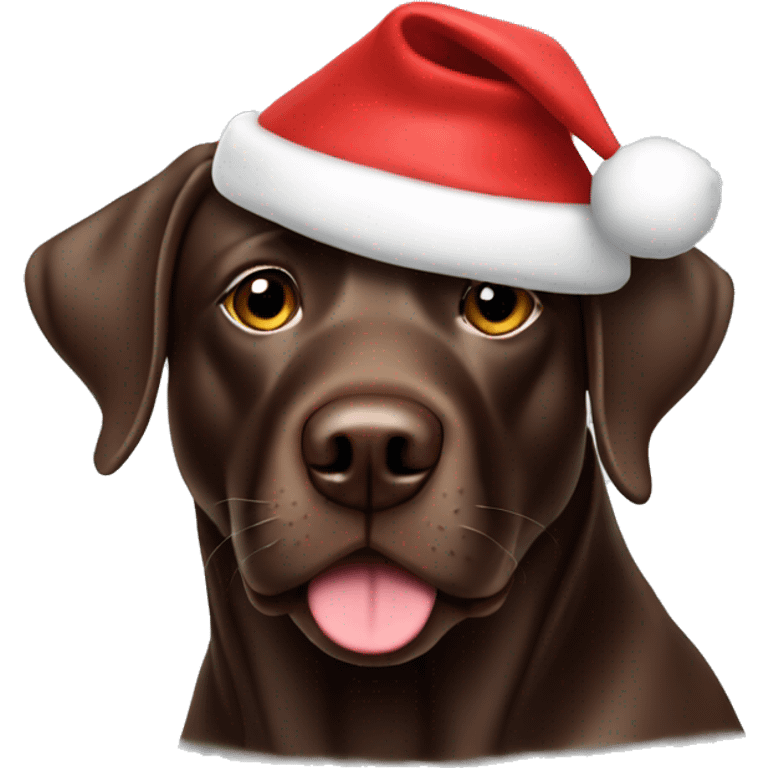 Chocolate lab wearing a Santa hat emoji