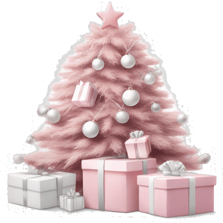 Light pink Christmas gifts under a white Christmas tree  emoji