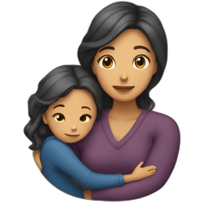 two woman (mon and girl) embrace warmly together emoji