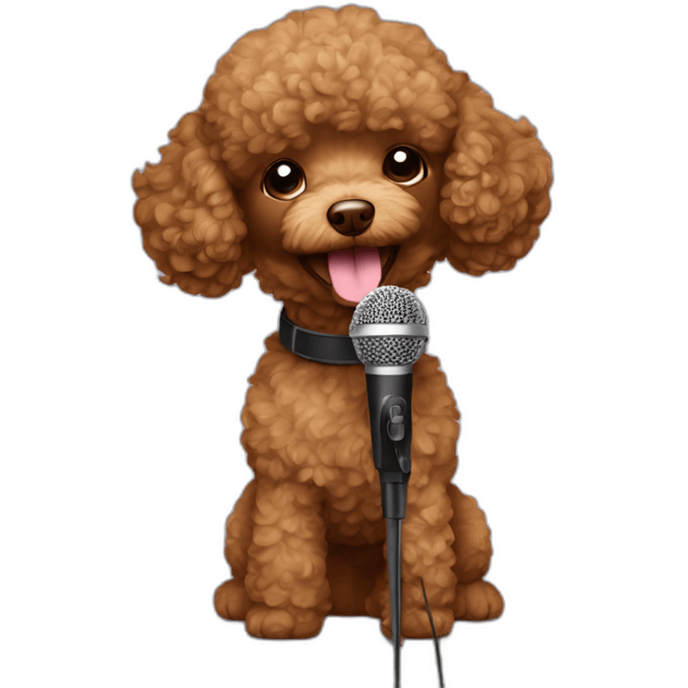 Brown toy poodle with microphone singing emoji