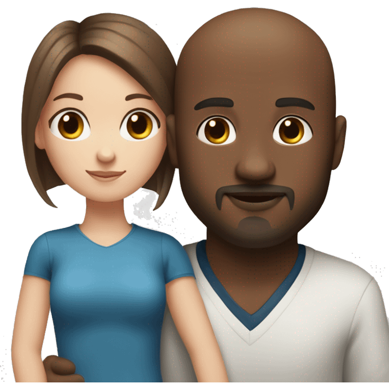 Beautiful Girl with blue eyes and long brown hair and boy with brown hair cuddling, Bald black man with goatee  emoji