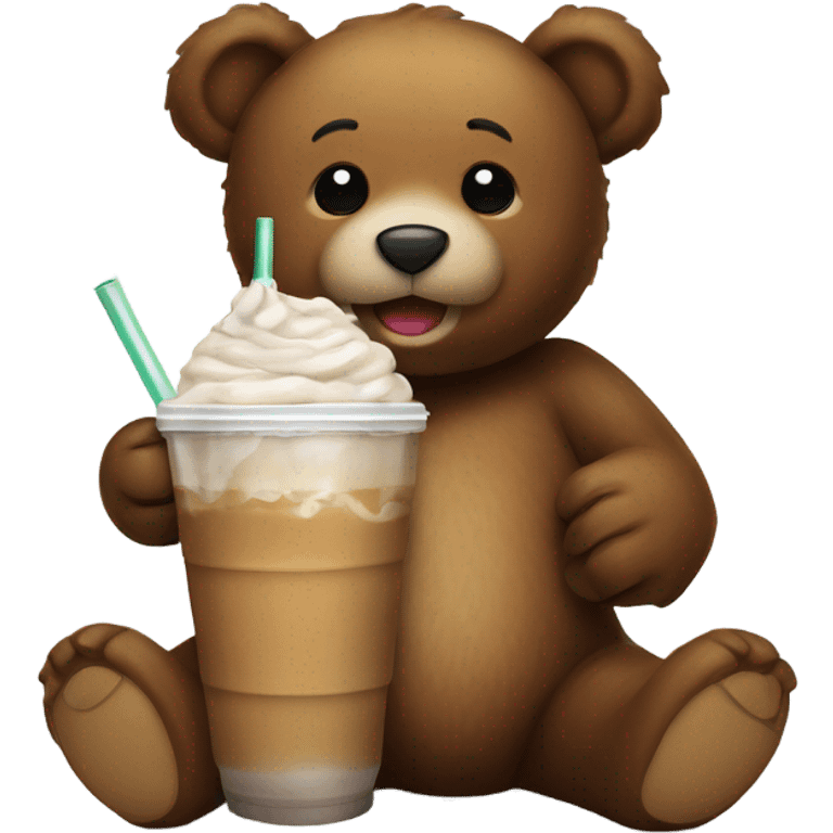 a brown teddy bear drinking an iced coffee emoji