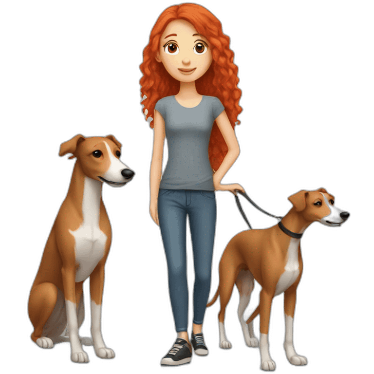 red haired girl and her greyhound emoji