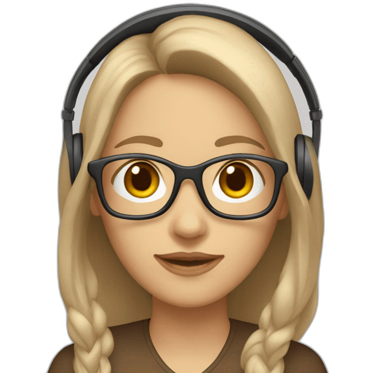 woman-white,-brown-long-hair,-brown-eyes,-white-glasses,-with-a-computer-and-a-headset emoji