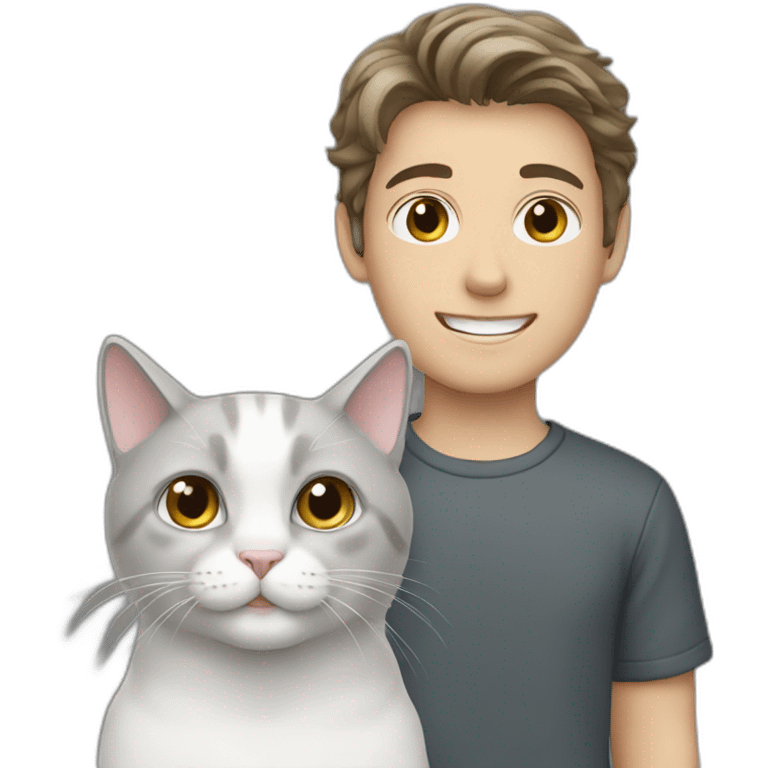 White brunette boy with gray cat emoji