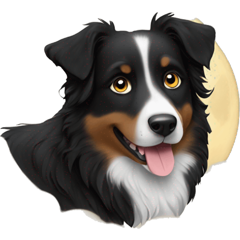 Small black australian shepherd dog with moon and stars  emoji