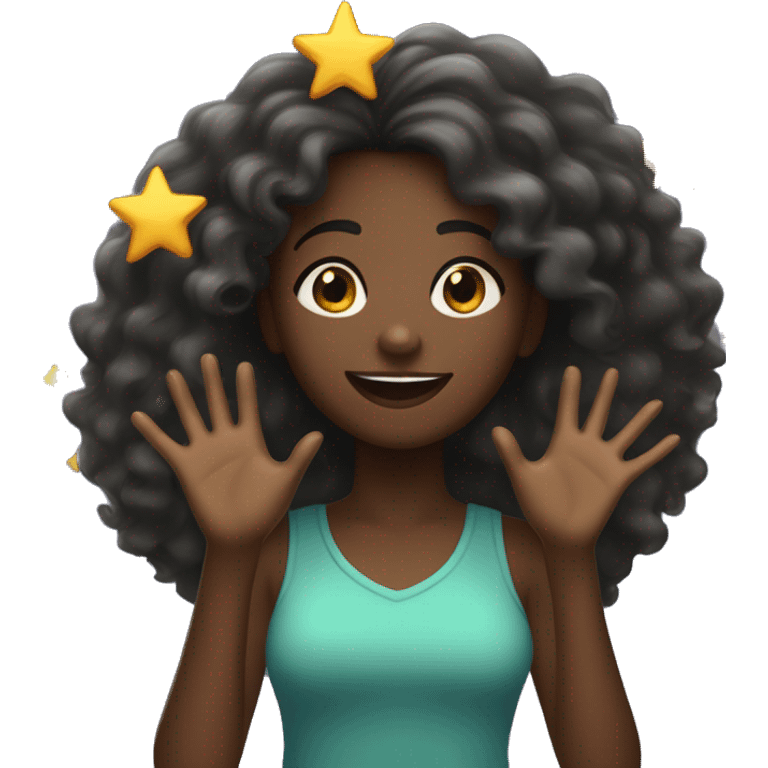 Black Girl with waving hair flying and catching a star dark skin dimles emoji