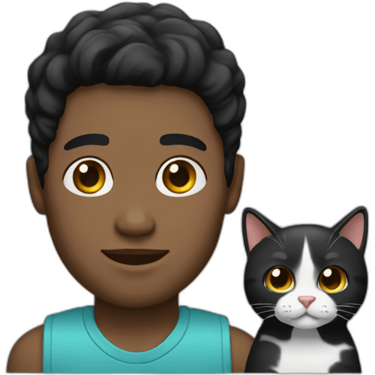 black hair man with black tabby cat emoji