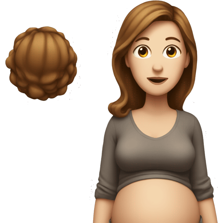 White woman with brown hair pregnant belly emoji