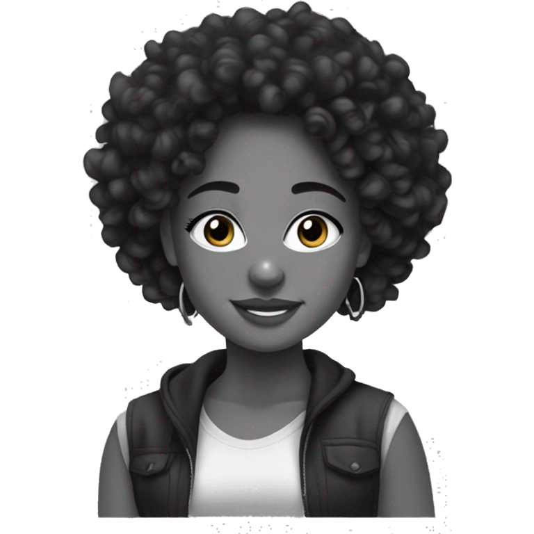 Black and white mixed girl, with curly hair, in y2k style,  emoji